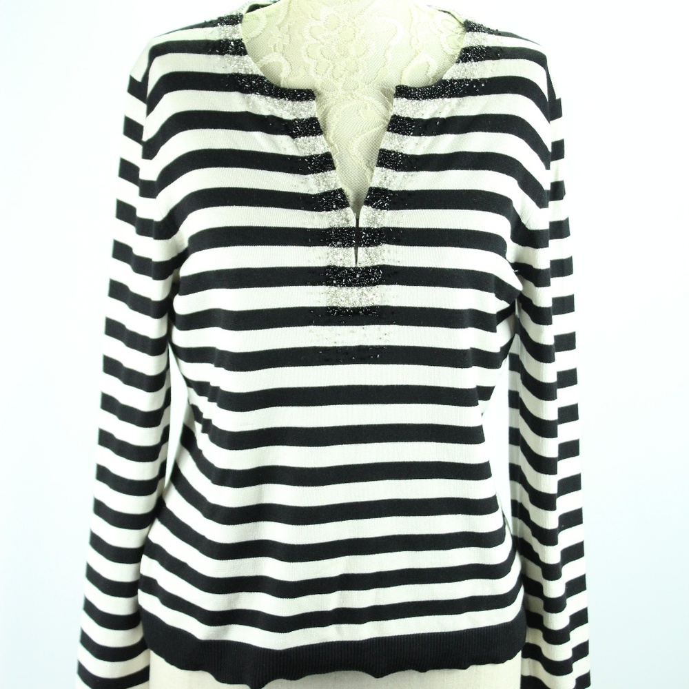 Talbots Silk Blend Beaded Striped Pullover